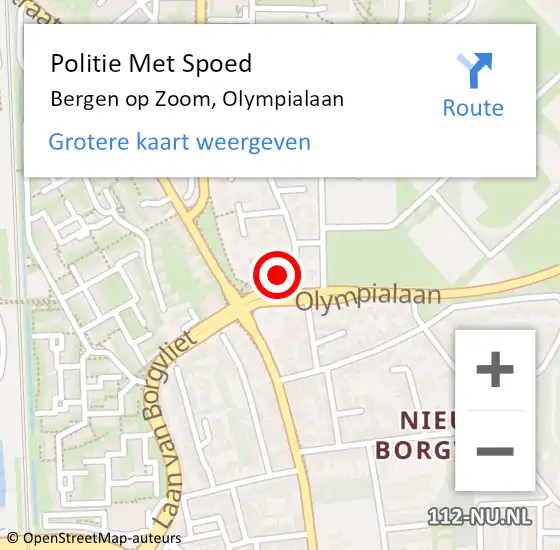 Locatie op kaart van de 112 melding: Politie Met Spoed Naar Bergen op Zoom, Olympialaan op 20 juli 2021 13:31