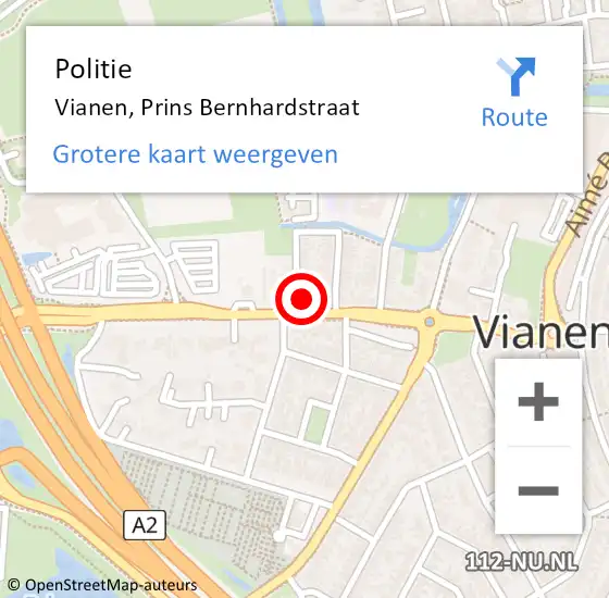 Locatie op kaart van de 112 melding: Politie Vianen, Prins Bernhardstraat op 20 juli 2021 16:35
