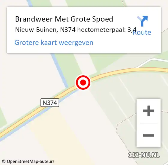 Locatie op kaart van de 112 melding: Brandweer Met Grote Spoed Naar Nieuw-Buinen, N374 hectometerpaal: 3,4 op 17 juni 2014 08:16