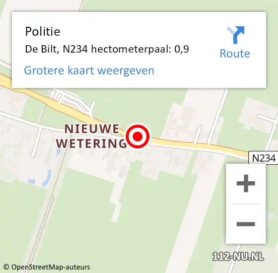 Locatie op kaart van de 112 melding: Politie De Bilt, N234 hectometerpaal: 0,9 op 20 juli 2021 19:15