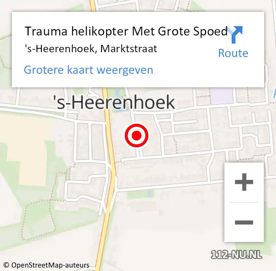 Locatie op kaart van de 112 melding: Trauma helikopter Met Grote Spoed Naar 's-Heerenhoek, Marktstraat op 20 juli 2021 22:01