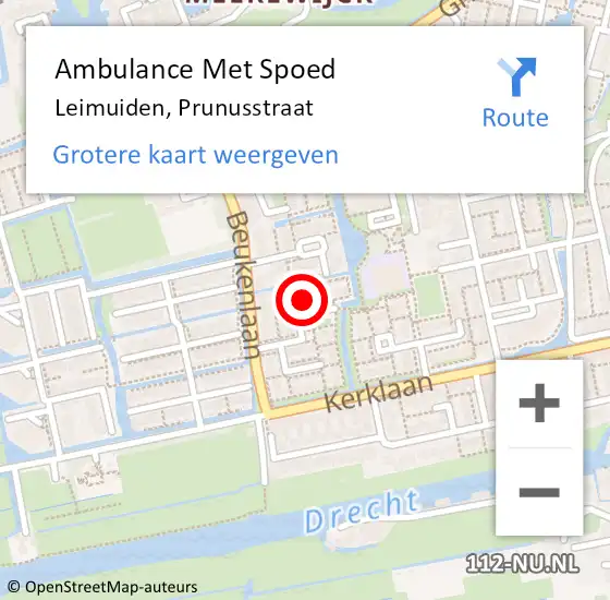Locatie op kaart van de 112 melding: Ambulance Met Spoed Naar Leimuiden, Prunusstraat op 21 juli 2021 01:45