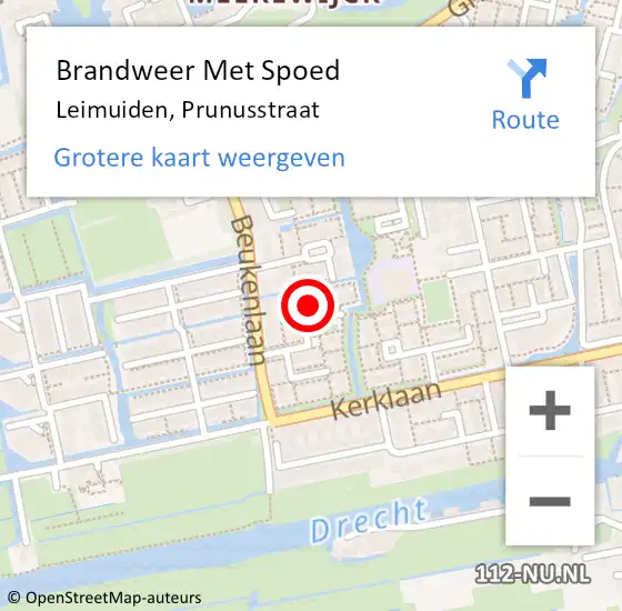 Locatie op kaart van de 112 melding: Brandweer Met Spoed Naar Leimuiden, Prunusstraat op 21 juli 2021 02:14
