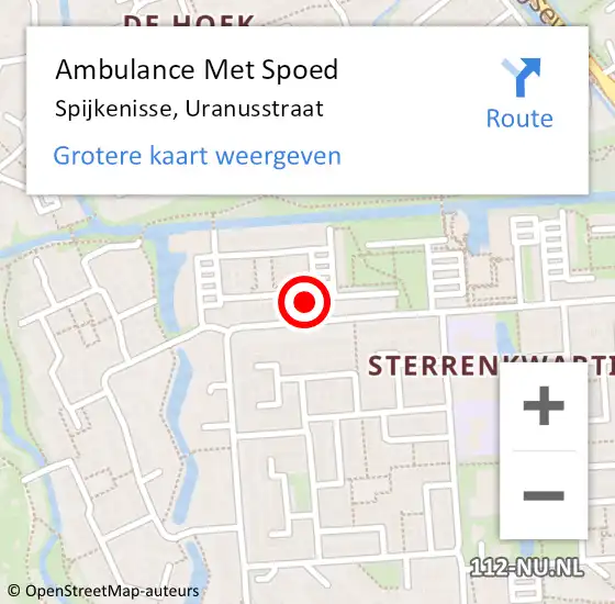 Locatie op kaart van de 112 melding: Ambulance Met Spoed Naar Spijkenisse, Uranusstraat op 21 juli 2021 09:10