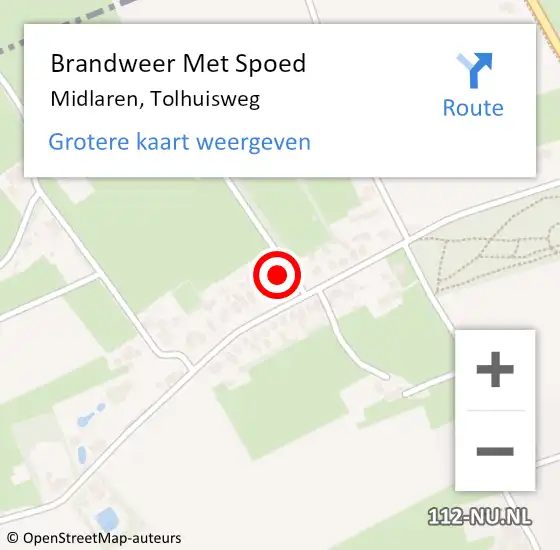 Locatie op kaart van de 112 melding: Brandweer Met Spoed Naar Midlaren, Tolhuisweg op 21 juli 2021 13:22