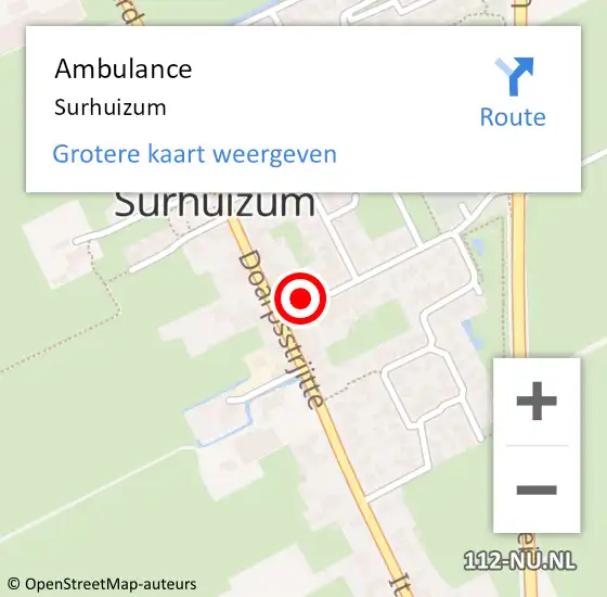 Locatie op kaart van de 112 melding: Ambulance Surhuizum op 21 juli 2021 19:05