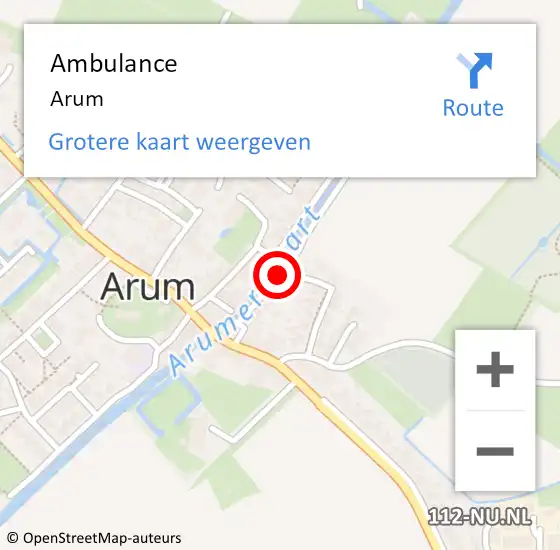 Locatie op kaart van de 112 melding: Ambulance Arum op 21 juli 2021 21:03