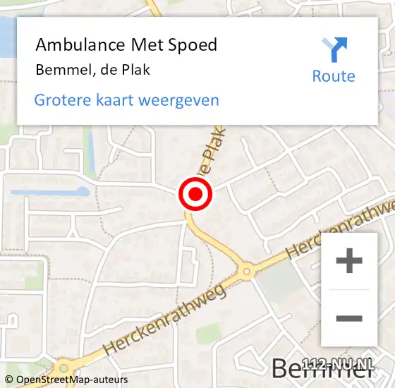 Locatie op kaart van de 112 melding: Ambulance Met Spoed Naar Bemmel, de Plak op 21 juli 2021 21:41