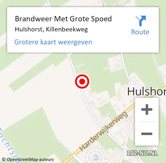 Locatie op kaart van de 112 melding: Brandweer Met Grote Spoed Naar Hulshorst, Killenbeekweg op 21 juli 2021 22:50