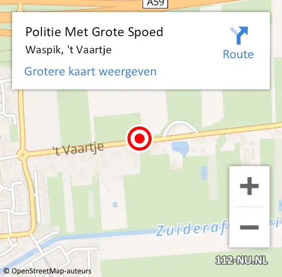 Locatie op kaart van de 112 melding: Politie Met Grote Spoed Naar Waspik, 't Vaartje op 22 juli 2021 08:56