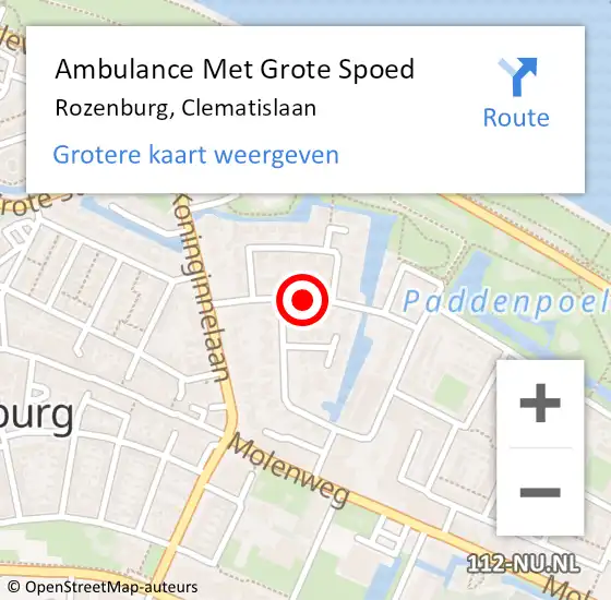 Locatie op kaart van de 112 melding: Ambulance Met Grote Spoed Naar Rozenburg, Clematislaan op 22 juli 2021 11:23