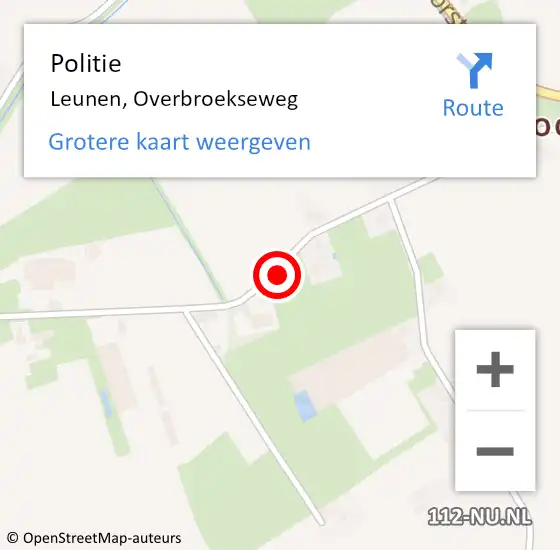 Locatie op kaart van de 112 melding: Politie Leunen, Overbroekseweg op 22 juli 2021 12:46