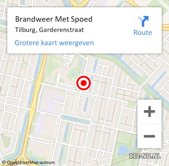 Locatie op kaart van de 112 melding: Brandweer Met Spoed Naar Tilburg, Garderenstraat op 22 juli 2021 19:57