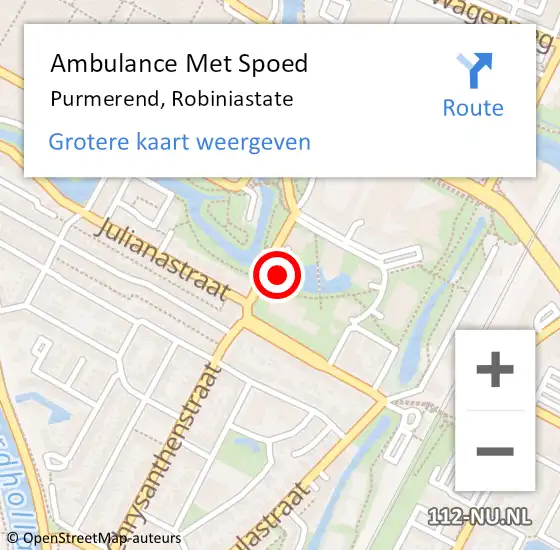 Locatie op kaart van de 112 melding: Ambulance Met Spoed Naar Purmerend, Robiniastate op 23 juli 2021 00:47