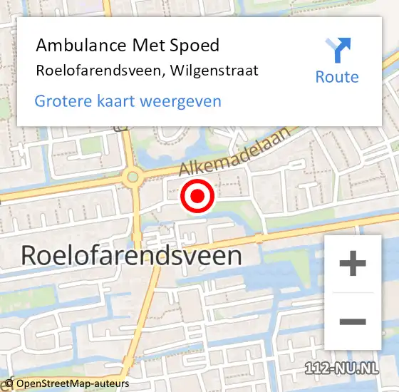 Locatie op kaart van de 112 melding: Ambulance Met Spoed Naar Roelofarendsveen, Wilgenstraat op 23 juli 2021 09:52