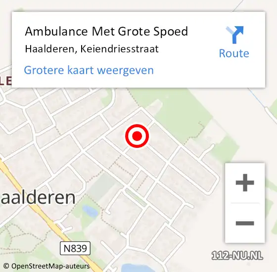 Locatie op kaart van de 112 melding: Ambulance Met Grote Spoed Naar Haalderen, Keiendriesstraat op 23 juli 2021 12:52