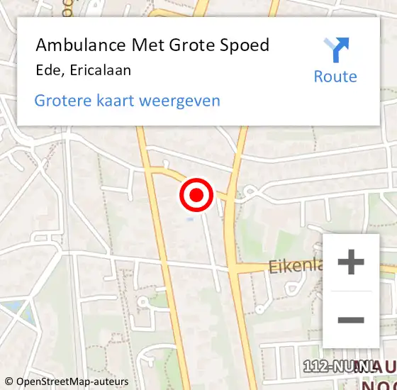 Locatie op kaart van de 112 melding: Ambulance Met Grote Spoed Naar Ede, Ericalaan op 23 juli 2021 13:49