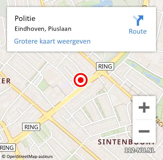 Locatie op kaart van de 112 melding: Politie Eindhoven, Piuslaan op 23 juli 2021 13:49