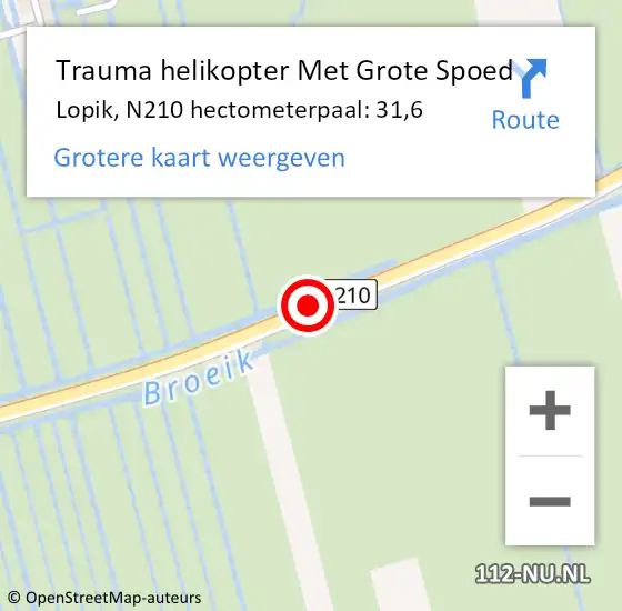 Locatie op kaart van de 112 melding: Trauma helikopter Met Grote Spoed Naar Lopik, N210 hectometerpaal: 31,6 op 23 juli 2021 14:20