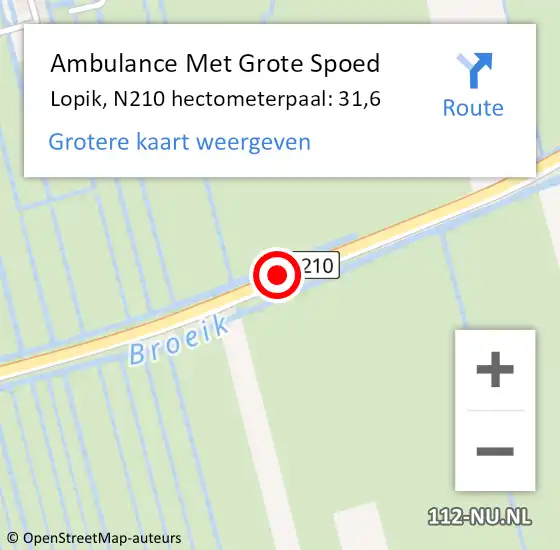 Locatie op kaart van de 112 melding: Ambulance Met Grote Spoed Naar Lopik, N210 hectometerpaal: 31,6 op 23 juli 2021 14:21