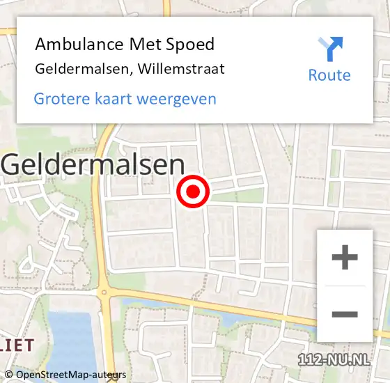 Locatie op kaart van de 112 melding: Ambulance Met Spoed Naar Geldermalsen, Willemstraat op 23 juli 2021 22:10