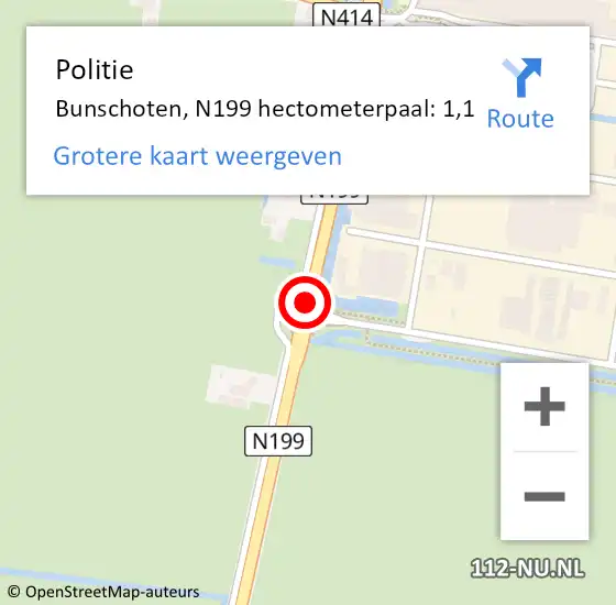 Locatie op kaart van de 112 melding: Politie Bunschoten, N199 hectometerpaal: 1,1 op 23 juli 2021 22:38