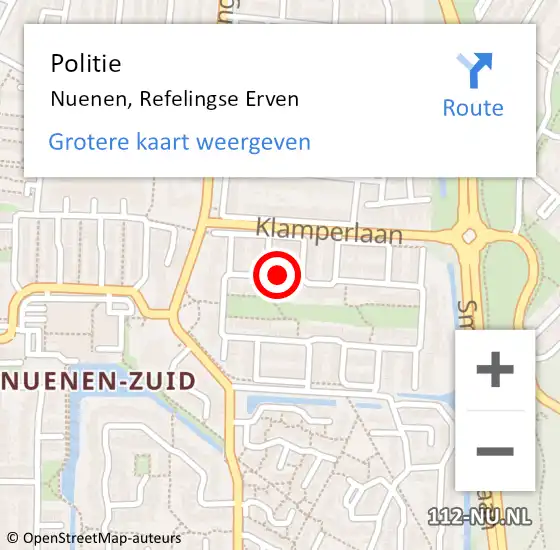Locatie op kaart van de 112 melding: Politie Nuenen, Refelingse Erven op 24 juli 2021 11:01