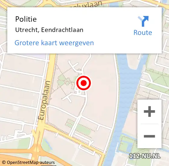 Locatie op kaart van de 112 melding: Politie Utrecht, Eendrachtlaan op 24 juli 2021 15:16