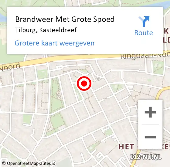 Locatie op kaart van de 112 melding: Brandweer Met Grote Spoed Naar Tilburg, Kasteeldreef op 24 juli 2021 16:46