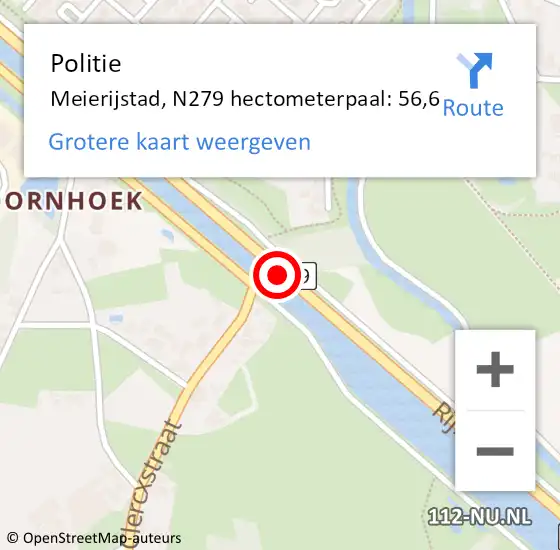 Locatie op kaart van de 112 melding: Politie Veghel, N279 hectometerpaal: 56,6 op 24 juli 2021 17:30