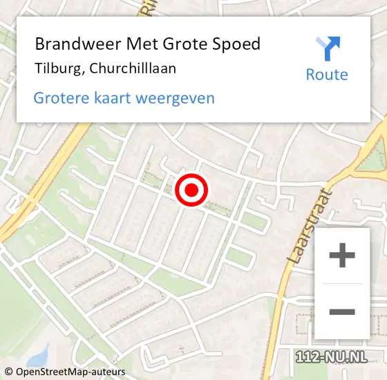 Locatie op kaart van de 112 melding: Brandweer Met Grote Spoed Naar Tilburg, Churchilllaan op 24 juli 2021 17:57