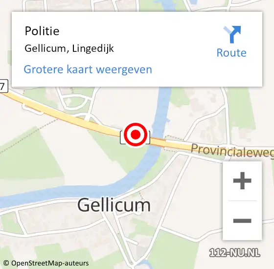 Locatie op kaart van de 112 melding: Politie Gellicum, Lingedijk op 24 juli 2021 19:38