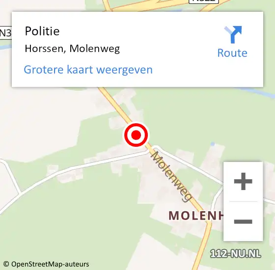 Locatie op kaart van de 112 melding: Politie Horssen, Molenweg op 24 juli 2021 22:03