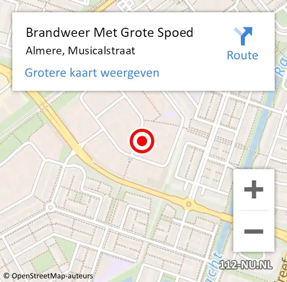 Locatie op kaart van de 112 melding: Brandweer Met Grote Spoed Naar Almere, Musicalstraat op 25 juli 2021 03:01