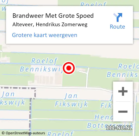 Locatie op kaart van de 112 melding: Brandweer Met Grote Spoed Naar Alteveer, Hendrikus Zomerweg op 25 juli 2021 08:14
