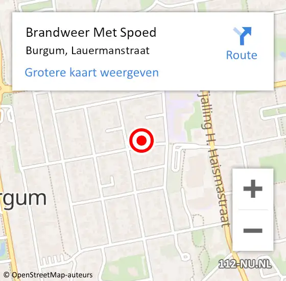 Locatie op kaart van de 112 melding: Brandweer Met Spoed Naar Burgum, Lauermanstraat op 25 juli 2021 08:39
