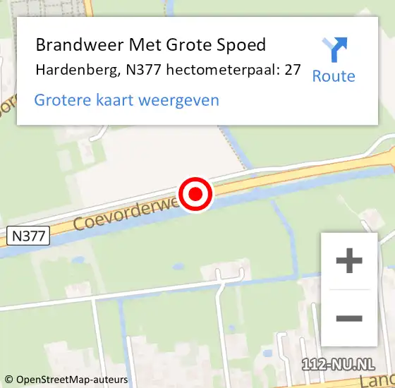 Locatie op kaart van de 112 melding: Brandweer Met Grote Spoed Naar Hardenberg, N377 hectometerpaal: 27 op 25 juli 2021 11:12