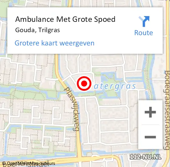 Locatie op kaart van de 112 melding: Ambulance Met Grote Spoed Naar Gouda, Trilgras op 25 juli 2021 15:41