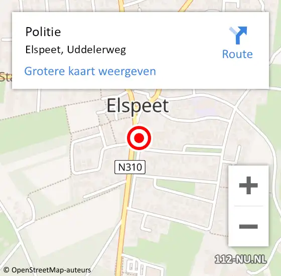 Locatie op kaart van de 112 melding: Politie Elspeet, Uddelerweg op 25 juli 2021 21:54