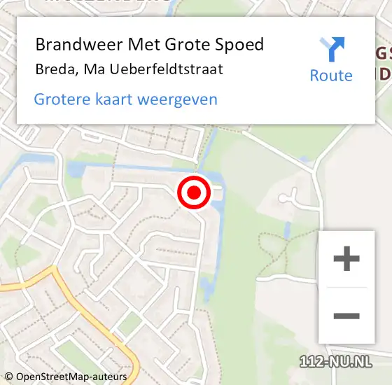 Locatie op kaart van de 112 melding: Brandweer Met Grote Spoed Naar Breda, Ma Ueberfeldtstraat op 26 juli 2021 02:07