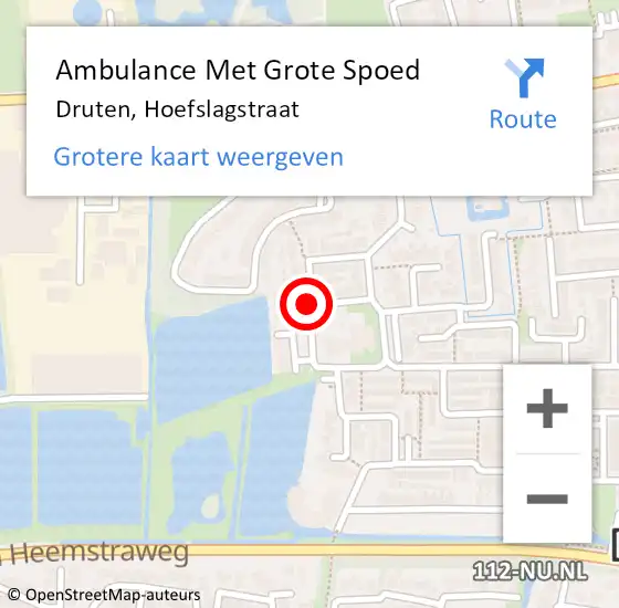 Locatie op kaart van de 112 melding: Ambulance Met Grote Spoed Naar Druten, Hoefslagstraat op 26 juli 2021 03:54