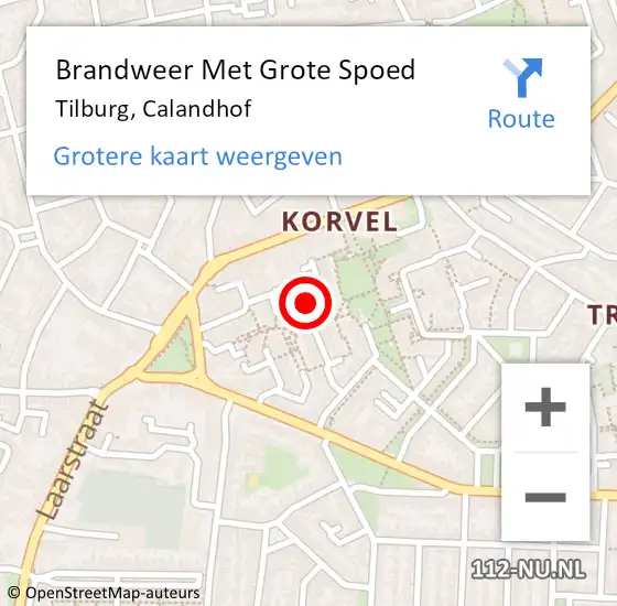 Locatie op kaart van de 112 melding: Brandweer Met Grote Spoed Naar Tilburg, Calandhof op 26 juli 2021 04:06