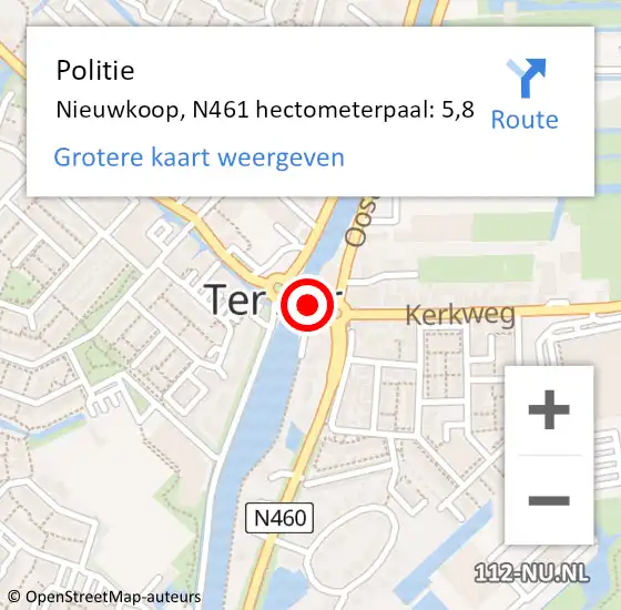 Locatie op kaart van de 112 melding: Politie Nieuwkoop, N461 hectometerpaal: 5,8 op 26 juli 2021 11:34