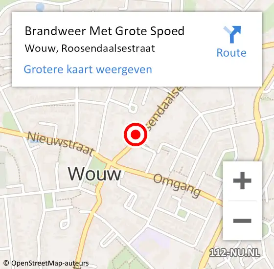 Locatie op kaart van de 112 melding: Brandweer Met Grote Spoed Naar Wouw, Roosendaalsestraat op 26 juli 2021 11:45