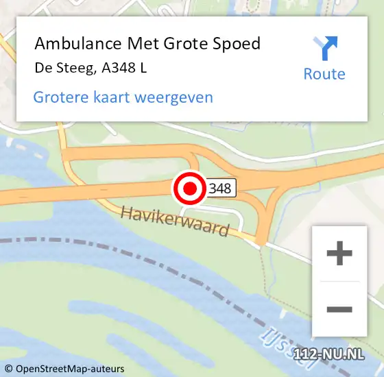 Locatie op kaart van de 112 melding: Ambulance Met Grote Spoed Naar De Steeg, A348 R hectometerpaal: 8,1 op 5 oktober 2013 12:24