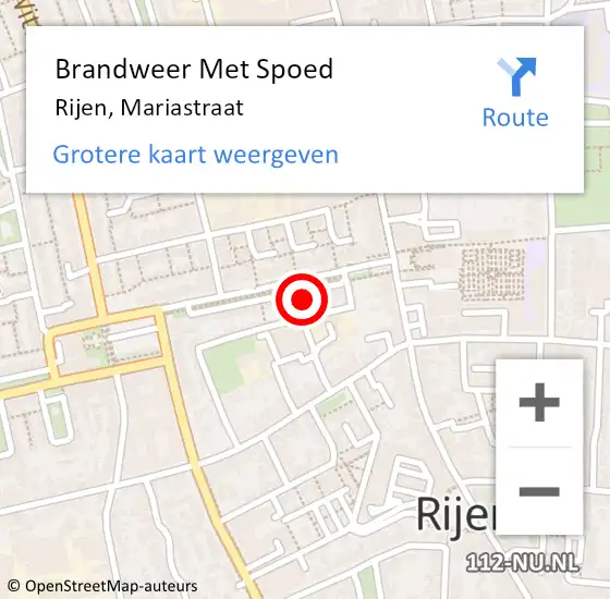 Locatie op kaart van de 112 melding: Brandweer Met Spoed Naar Rijen, Mariastraat op 26 juli 2021 13:52