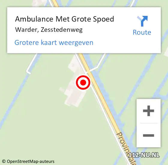Locatie op kaart van de 112 melding: Ambulance Met Grote Spoed Naar Warder, Zesstedenweg op 26 juli 2021 21:18