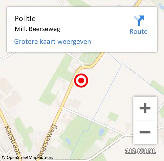 Locatie op kaart van de 112 melding: Politie Mill, Beerseweg op 26 juli 2021 22:24
