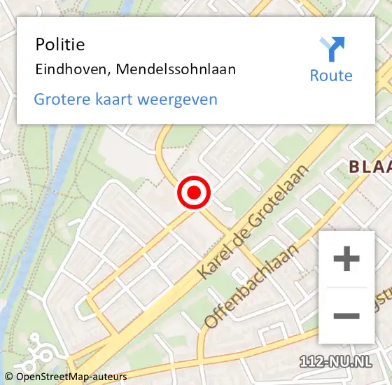 Locatie op kaart van de 112 melding: Politie Eindhoven, Mendelssohnlaan op 26 juli 2021 22:42