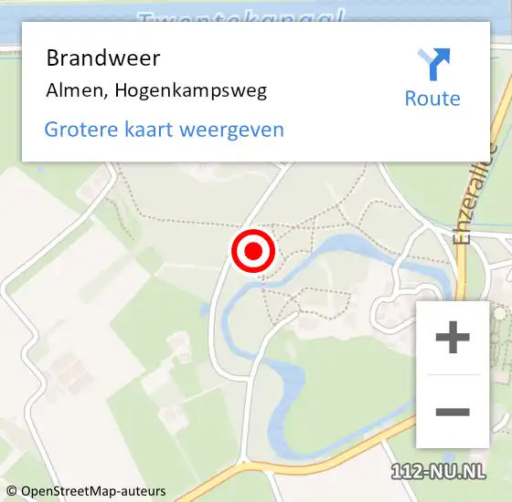 Locatie op kaart van de 112 melding: Brandweer Almen, Hogenkampsweg op 27 juli 2021 03:25